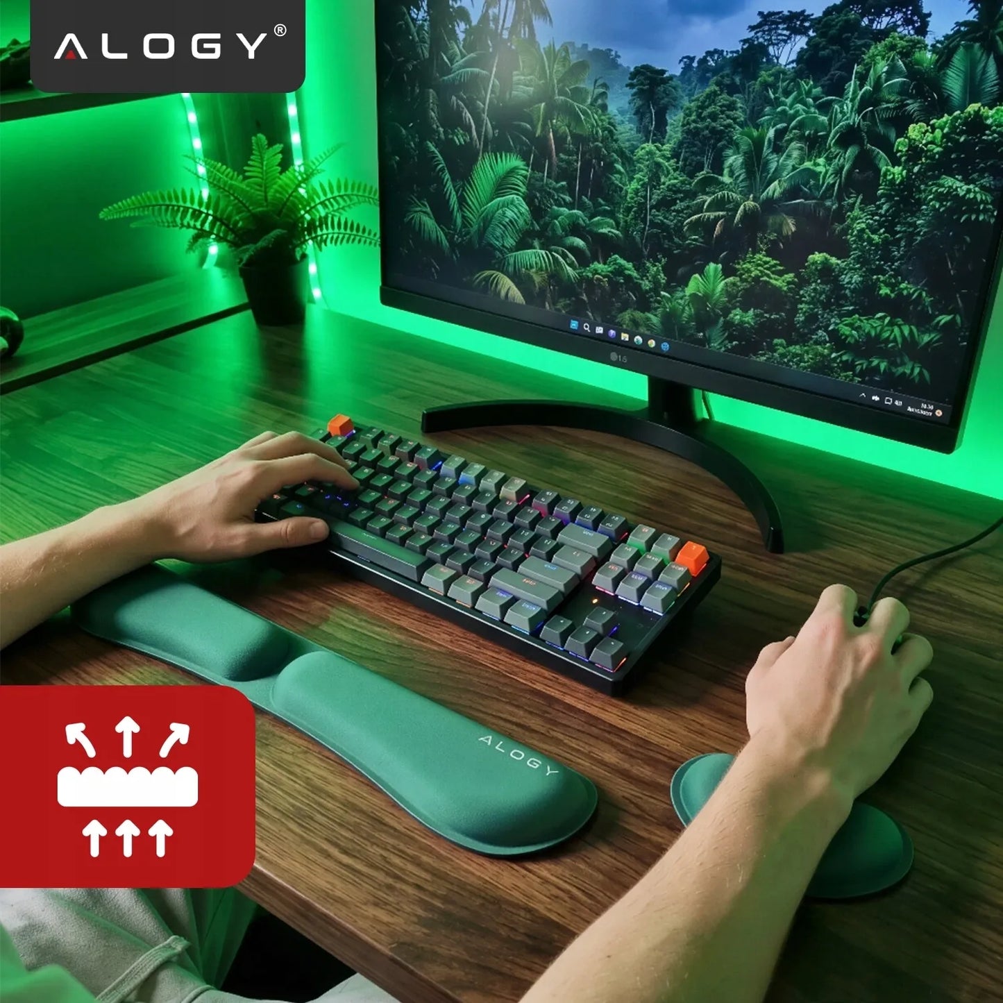 Riešo atramos klaviatūrai ir pelei Alogy Memory Foam stalui