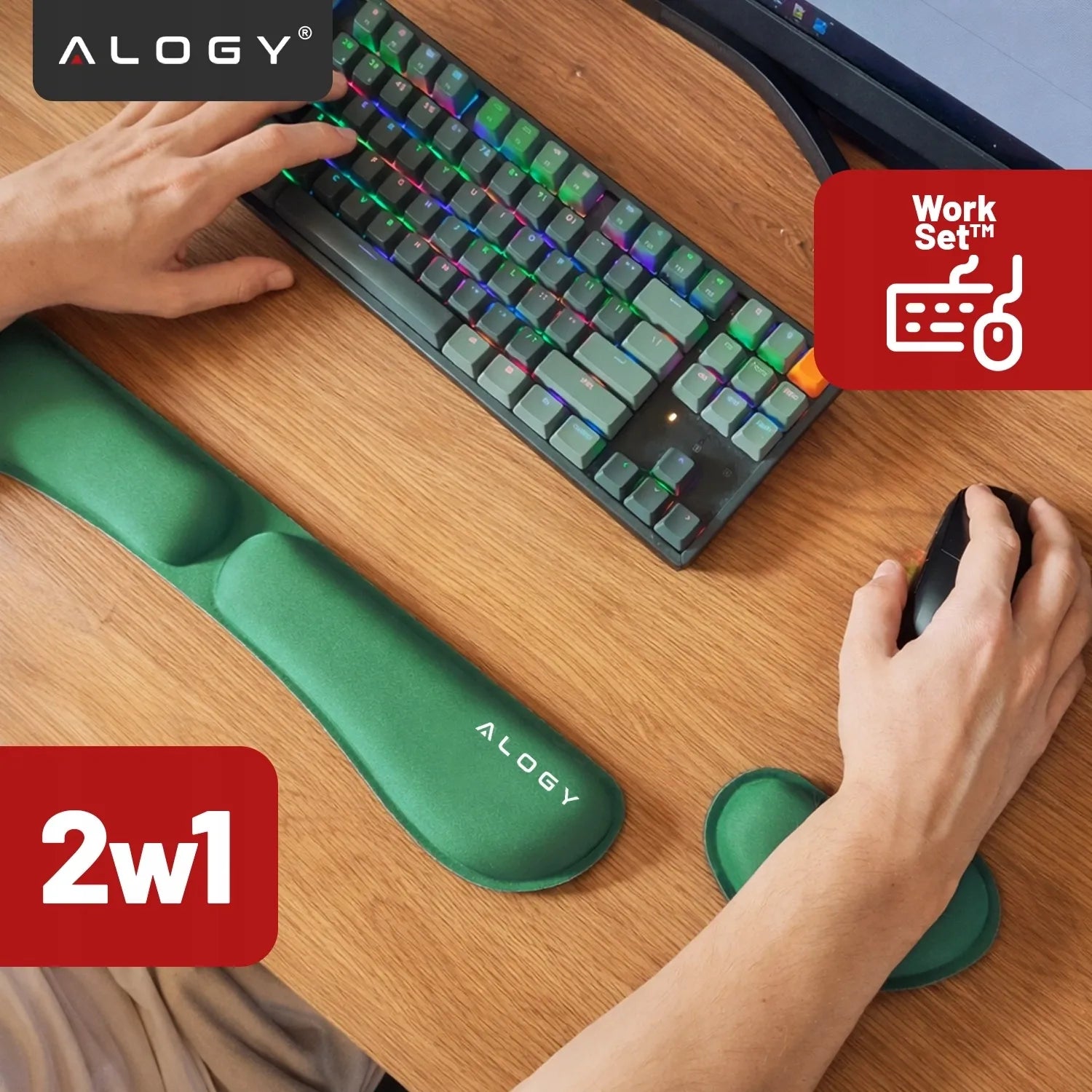 Riešo atramos klaviatūrai ir pelei Alogy Memory Foam stalui