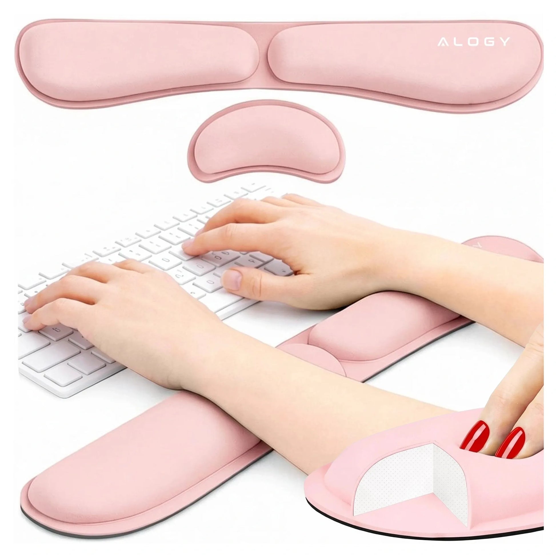Riešo atramos klaviatūrai ir pelei, „Memory Foam“ putos, stalui, rožinė