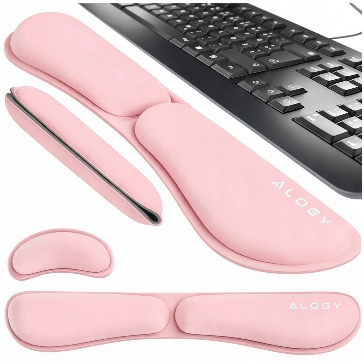 Riešo atramos klaviatūrai ir pelei, „Memory Foam“ putos, stalui, rožinė