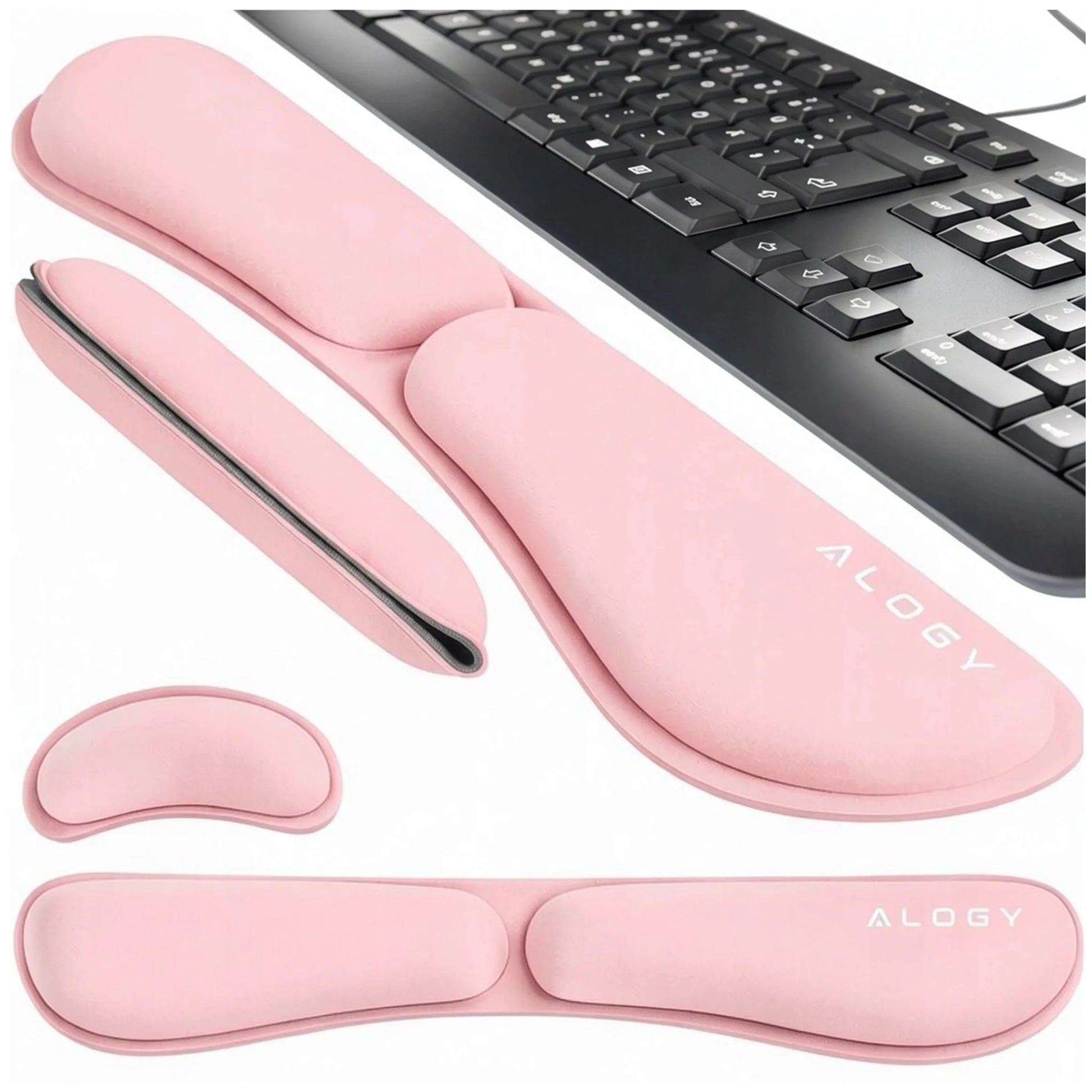 Riešo atramos klaviatūrai ir pelei, „Memory Foam“ putos, stalui, rožinė