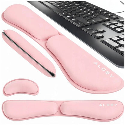 Riešo atramos klaviatūrai ir pelei, „Memory Foam“ putos, stalui, rožinė
