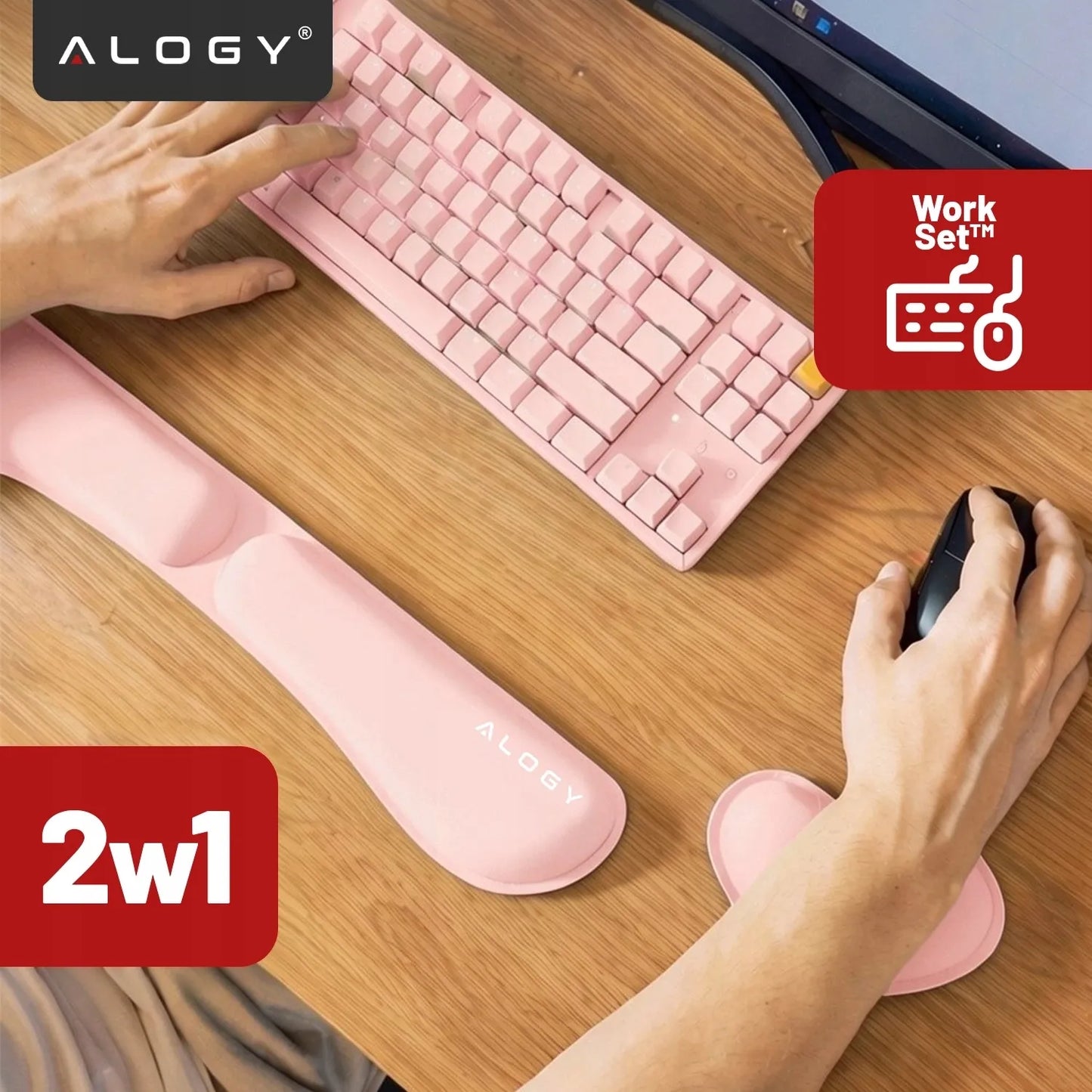 Riešo atramos klaviatūrai ir pelei, „Memory Foam“ putos, stalui, rožinė