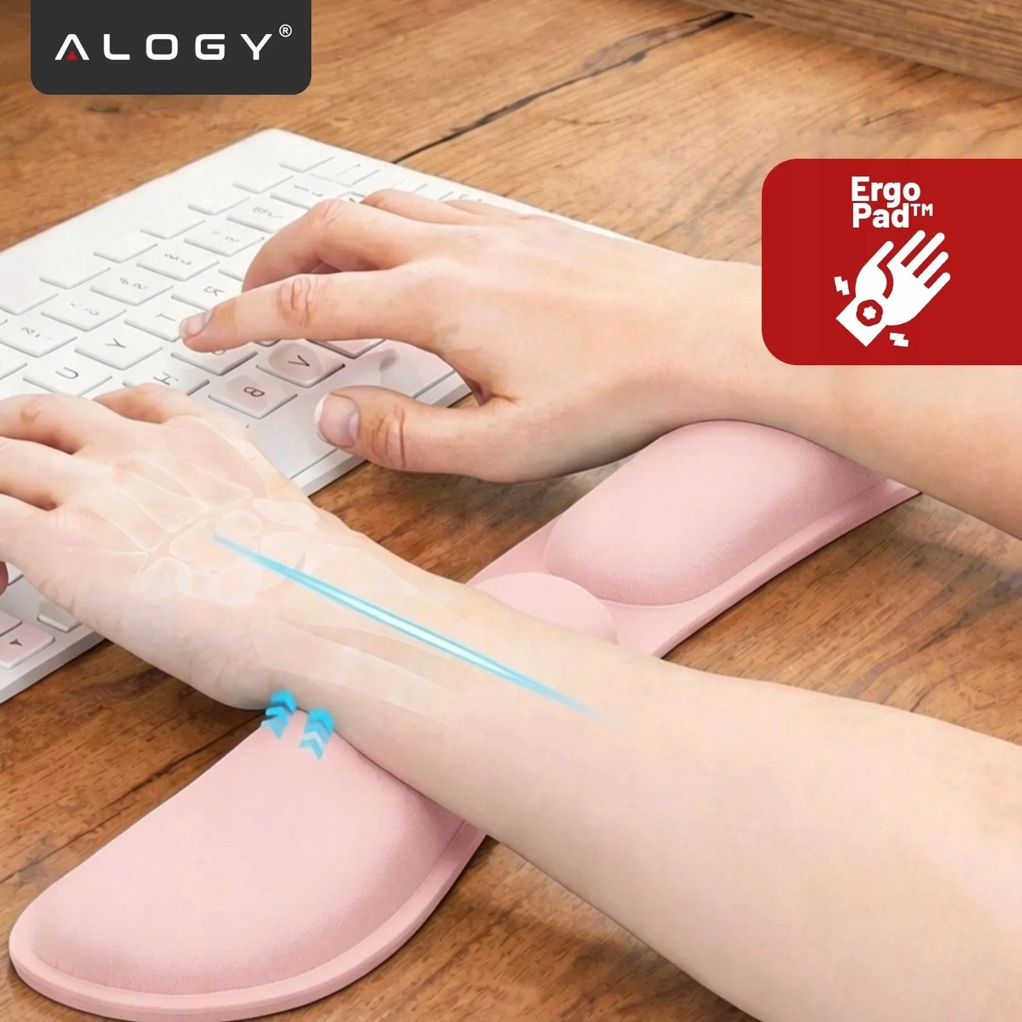 Riešo atramos klaviatūrai ir pelei, „Memory Foam“ putos, stalui, rožinė