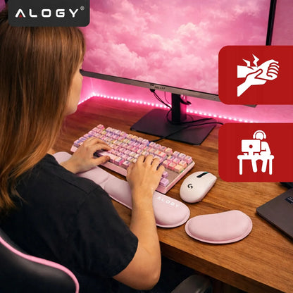 Riešo atramos klaviatūrai ir pelei, „Memory Foam“ putos, stalui, rožinė