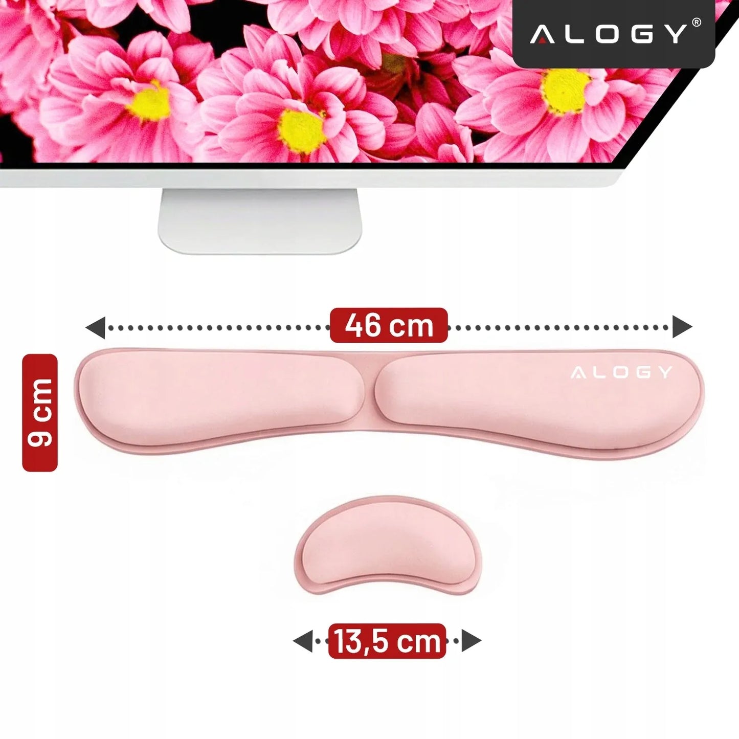 Riešo atramos klaviatūrai ir pelei, „Memory Foam“ putos, stalui, rožinė