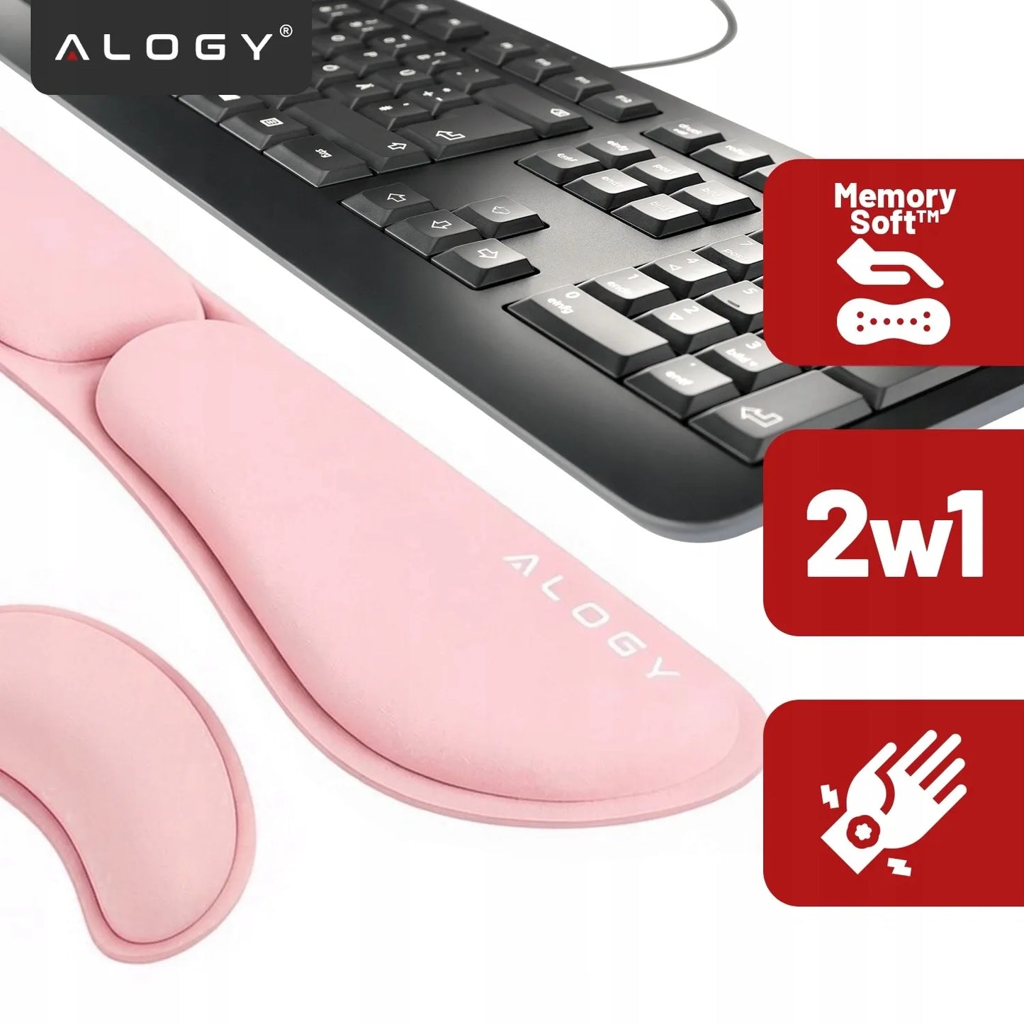 Riešo atramos klaviatūrai ir pelei, „Memory Foam“ putos, stalui, rožinė