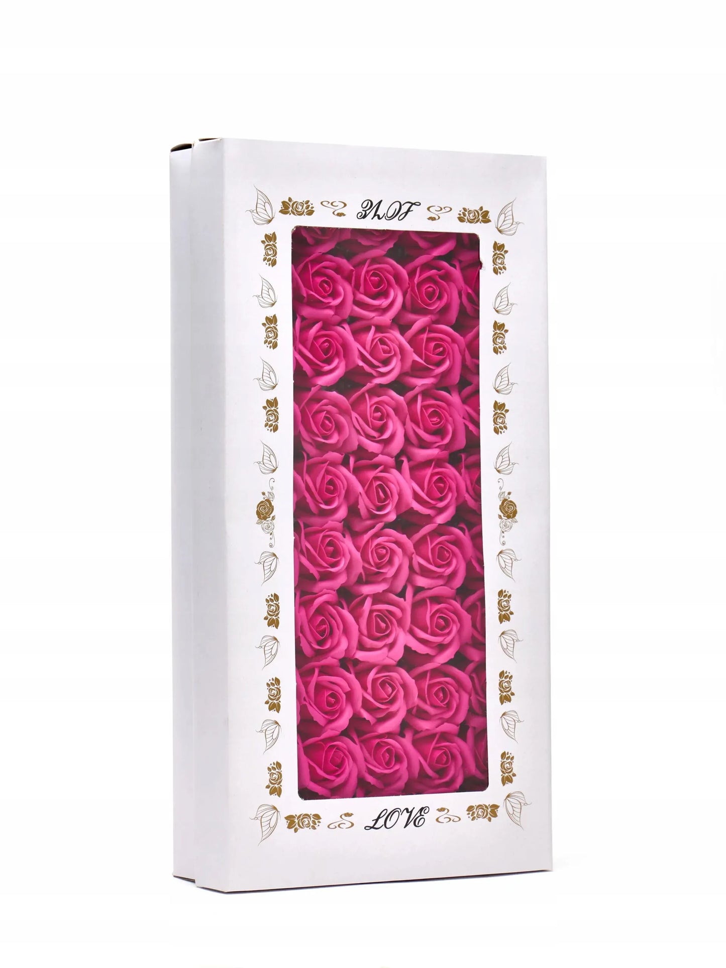 Rožinės muilo rožės 50 vnt. galvutės gėlės „flower box“ dėžutėms