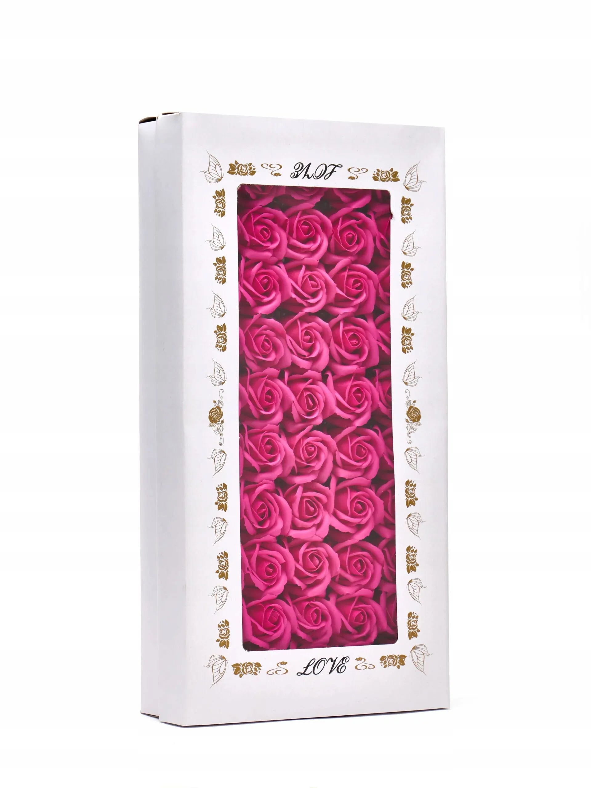Rožinės muilo rožės 50 vnt. galvutės gėlės „flower box“ dėžutėms