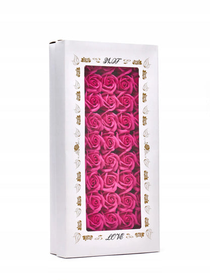 Rožinės muilo rožės 50 vnt. galvutės gėlės „flower box“ dėžutėms