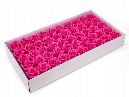 Rožinės muilo rožės 50 vnt. galvutės gėlės „flower box“ dėžutėms