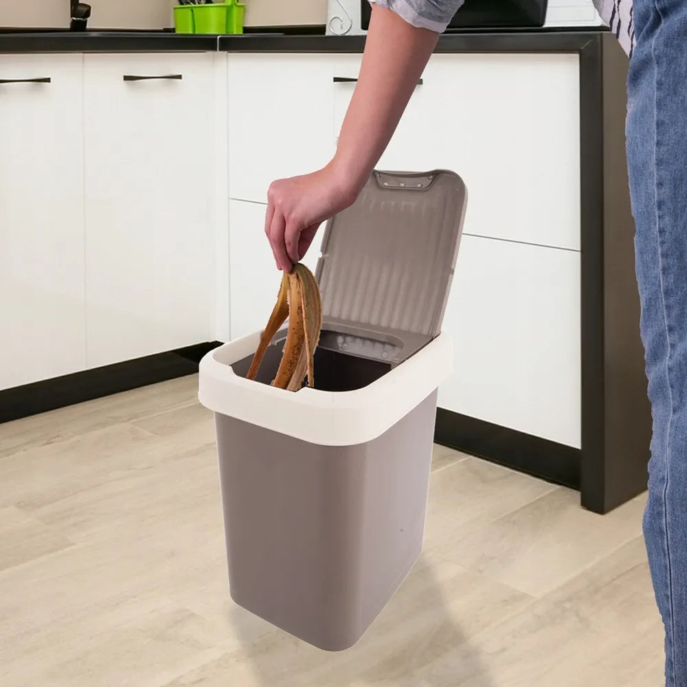 Ruda plastikinė šiukšliadėžė su atverčiamu dangčiu, 12 l