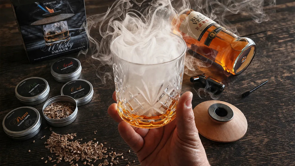RŪKYMO RINKINYS WHISKY SMOKER + MEDIENOS DROŽLĖS - DOVANA VAIKINUI, VYrui