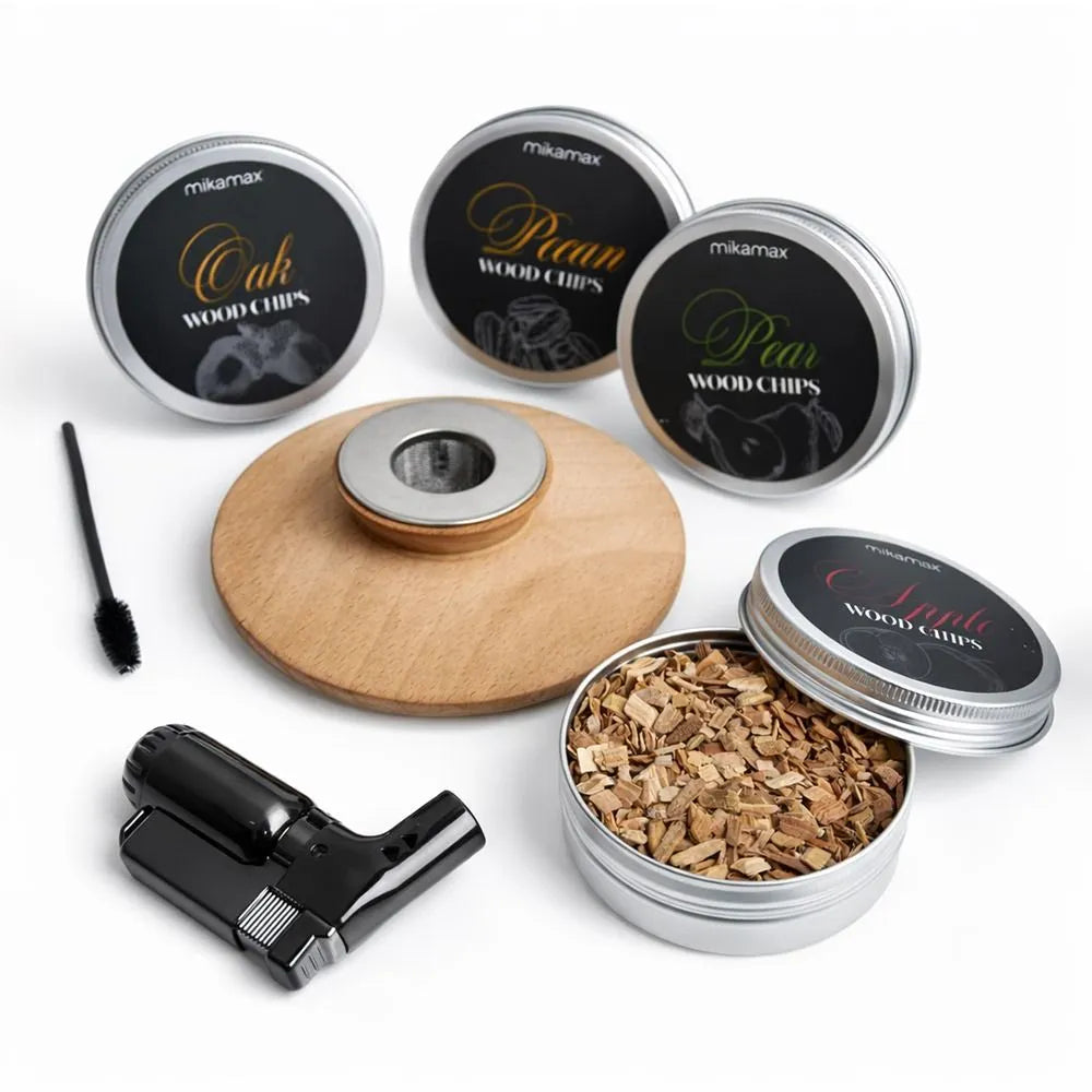 RŪKYMO RINKINYS WHISKY SMOKER + MEDIENOS DROŽLĖS - DOVANA VAIKINUI, VYrui