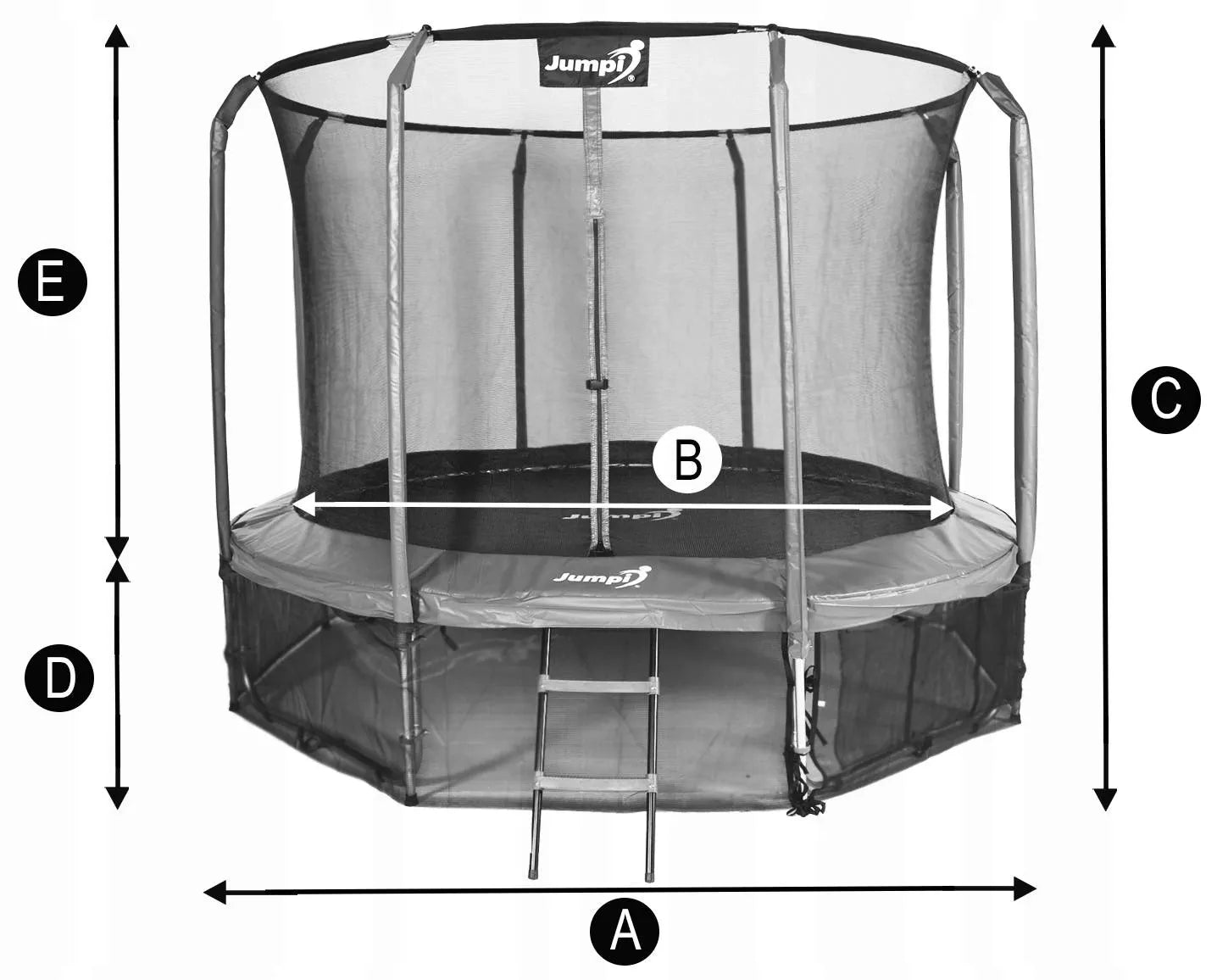 Saugus batutas Jumpi Maxy Comfort 12FT 374cm su apsauginiu tinklu, kopėčiomis ir priedų rinkiniu