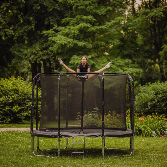 Saugus batutas Jumpi Maxy Comfort 12FT 374cm su apsauginiu tinklu, kopėčiomis ir priedų rinkiniu