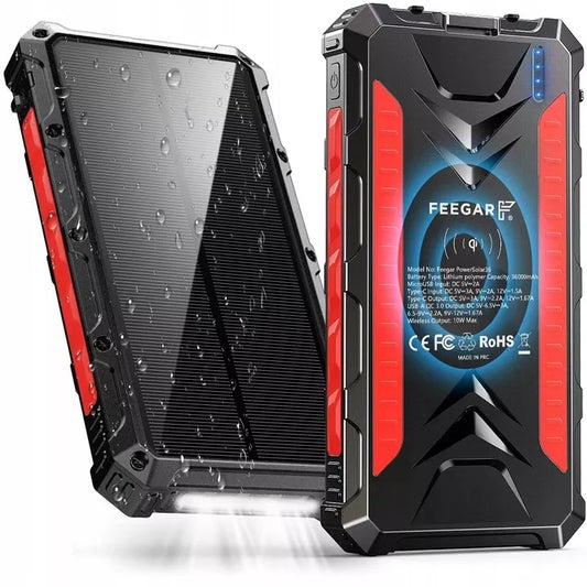 Saulės baterija Feegar 36000 mAh Power 20W 4x USB-C PD indukcinė greito krovimo