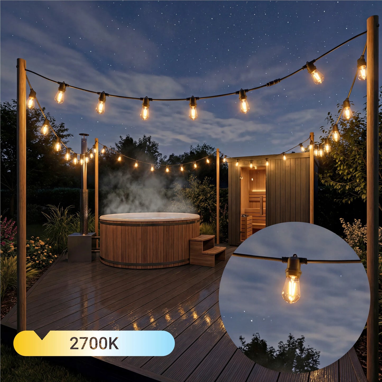 Saulės energija maitinama sodo girlianda Smartled, 10m, 10x LED E27 lemputės + pultelis