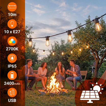 Saulės energija maitinama sodo girlianda Smartled, 10m, 10x LED E27 lemputės + pultelis