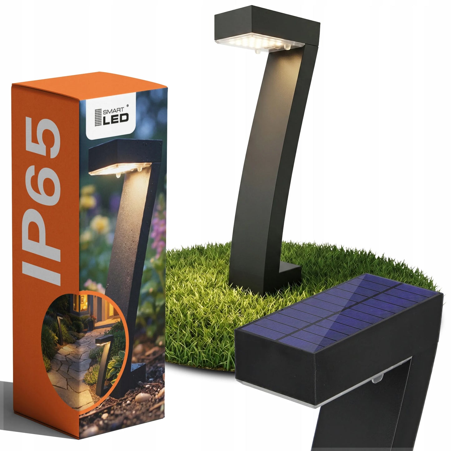 Saulės energija maitinamas LED sodo šviestuvas IP65 įsmeigiamas stulpelis juodas su prieblandos jutikliu