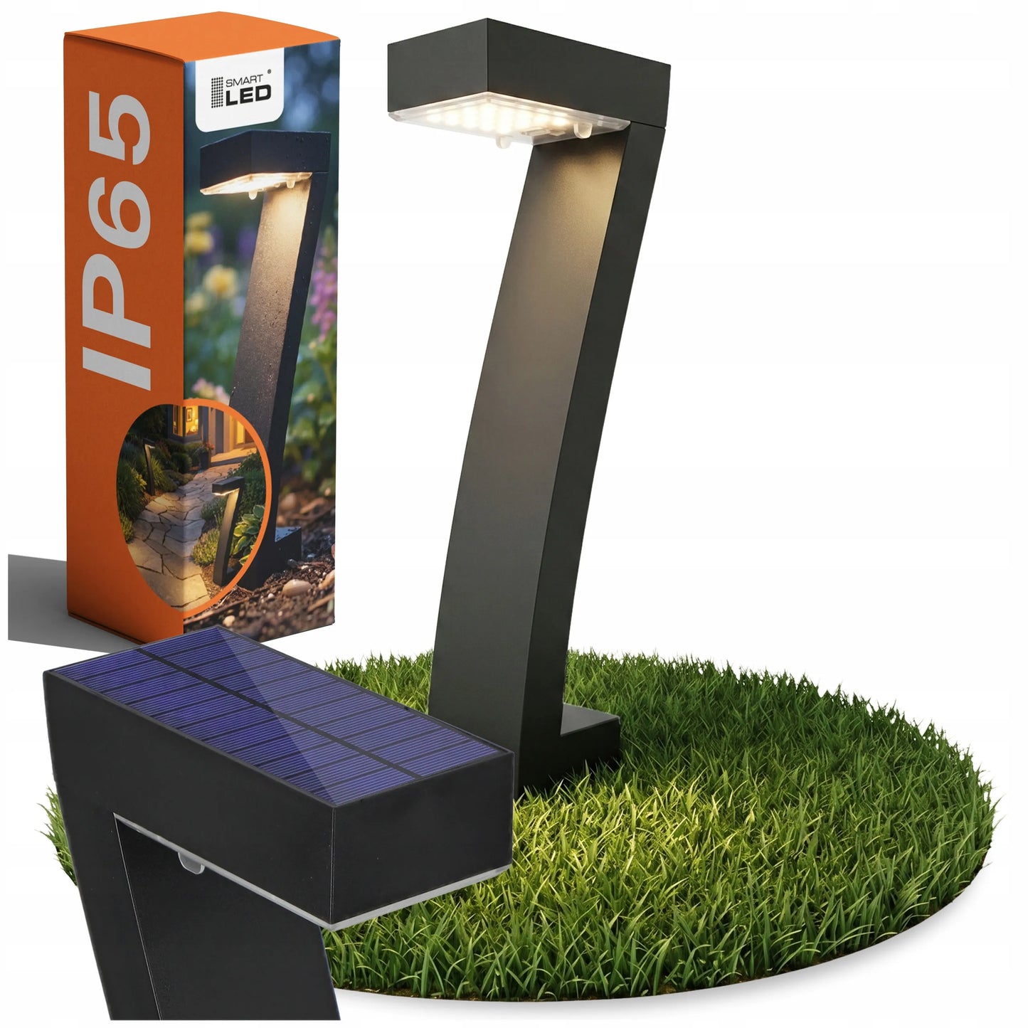 Saulės energija maitinamas LED sodo šviestuvas IP65 įsmeigiamas stulpelis juodas su prieblandos jutikliu