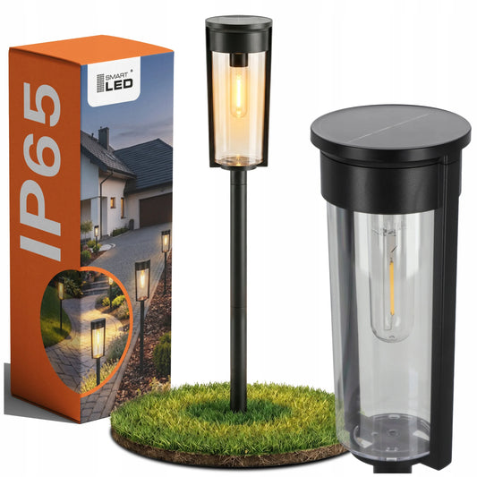 Saulės energija maitinamas LED sodo šviestuvas IP65 įsmeigiamas stulpelis su prieblandos jutikliu juodas