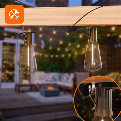 Saulės energija varoma sodo girlianda Smartled LED 10m 10x E12 lemputės + nuotolinio valdymo pultas