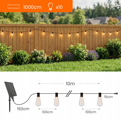 Saulės energija varoma sodo girlianda Smartled LED 10m 10x E12 lemputės + nuotolinio valdymo pultas