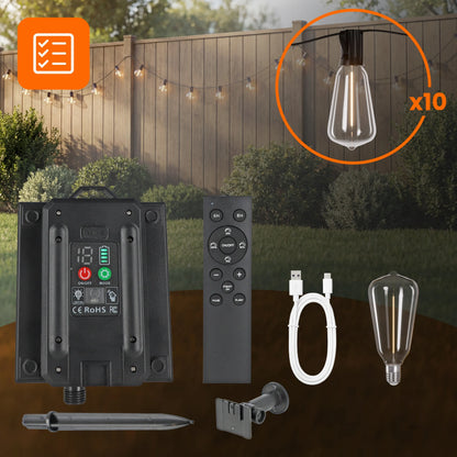 Saulės energija varoma sodo girlianda Smartled LED 10m 10x E12 lemputės + nuotolinio valdymo pultas