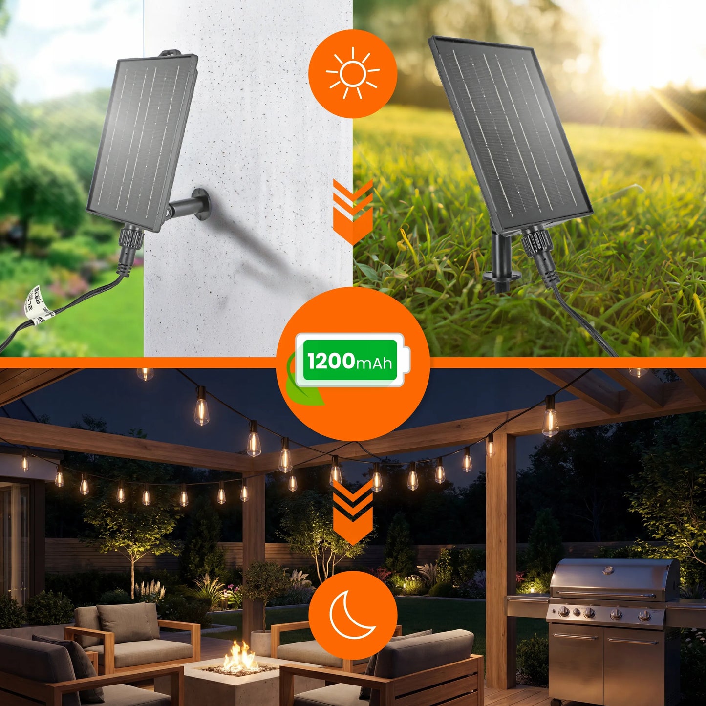 Saulės energija varoma sodo girlianda Smartled LED 10m 10x E12 lemputės + nuotolinio valdymo pultas