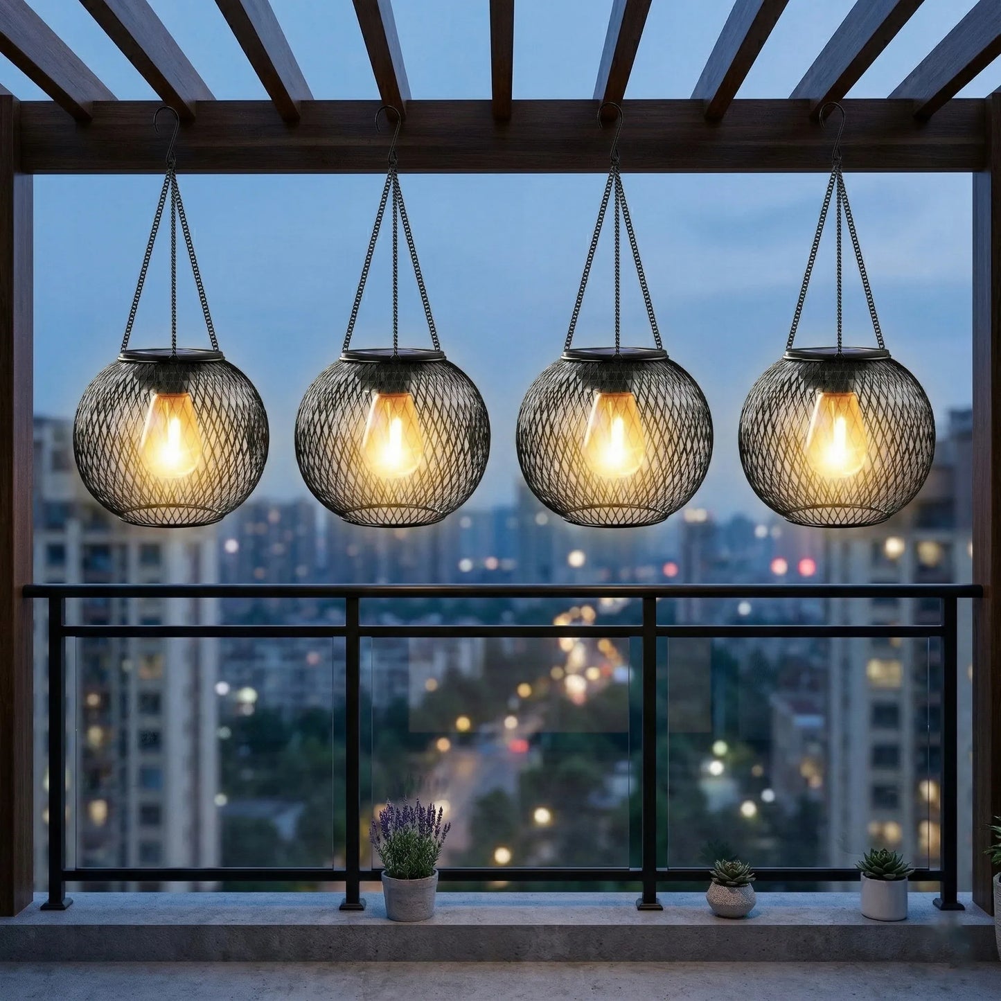 Saulės energija veikiantis LED šviestuvas IP44 sodo rutulys pakabinamas terasos žibintas