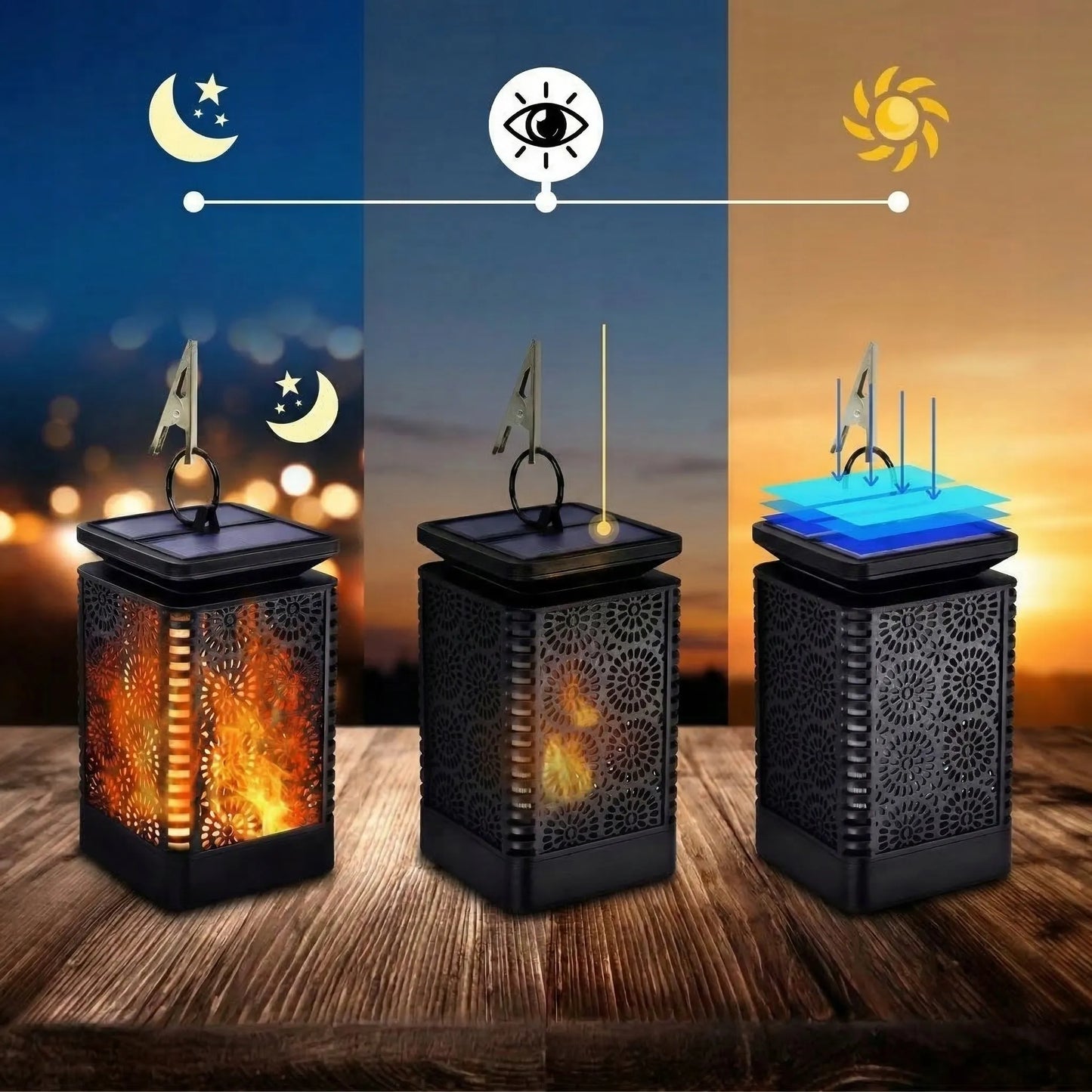 Saulės LED sodo žibintas Smartled liepsnos efekto, su prieblandos jutikliu, kabinamas 2-in-1