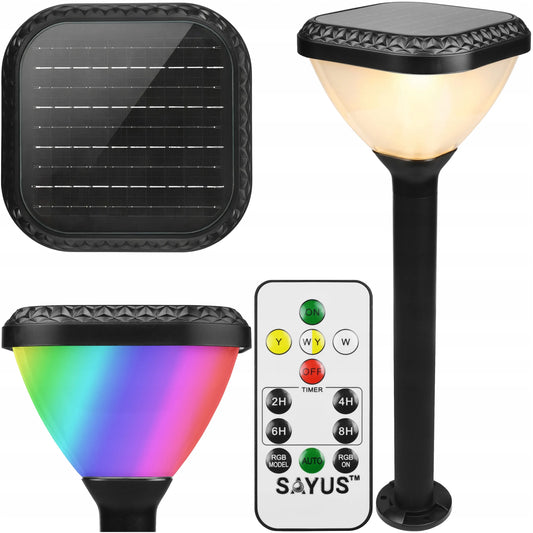 Saulės sodo šviestuvas stulpas LED RGB su nuotolinio valdymo pulteliu 80cm