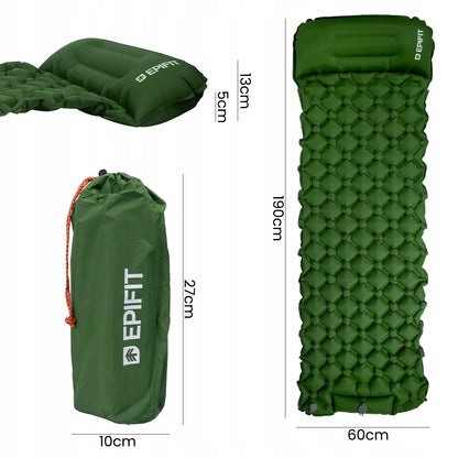 Savaime prisipučiantis turistinis čiužinys Epifit REST, su integruota pompa, 190 × 60 × 5 cm, žalias