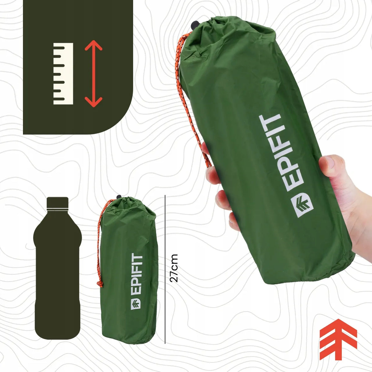 Savaime prisipučiantis turistinis čiužinys Epifit REST, su integruota pompa, 190 × 60 × 5 cm, žalias