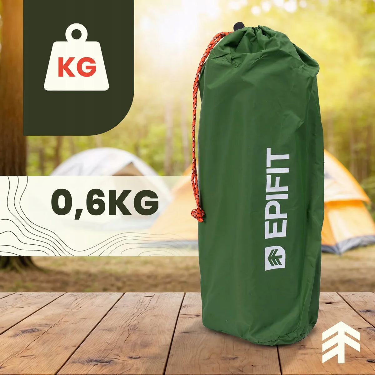 Savaime prisipučiantis turistinis čiužinys Epifit REST, su integruota pompa, 190 × 60 × 5 cm, žalias