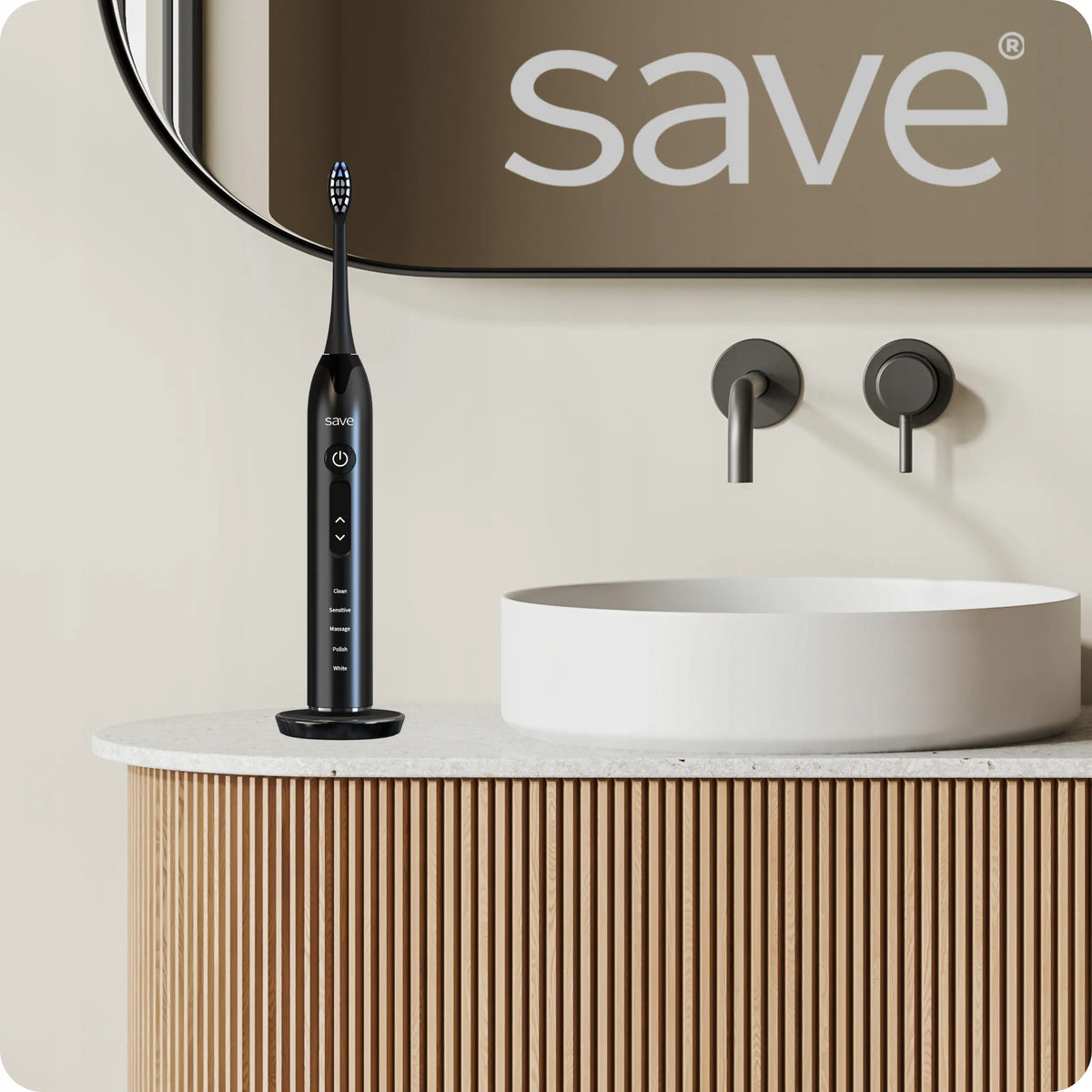 „Save ML939“ soninis elektrinis dantų šepetėlis su įkrovimo baze, 6 antgaliais ir dėklu
