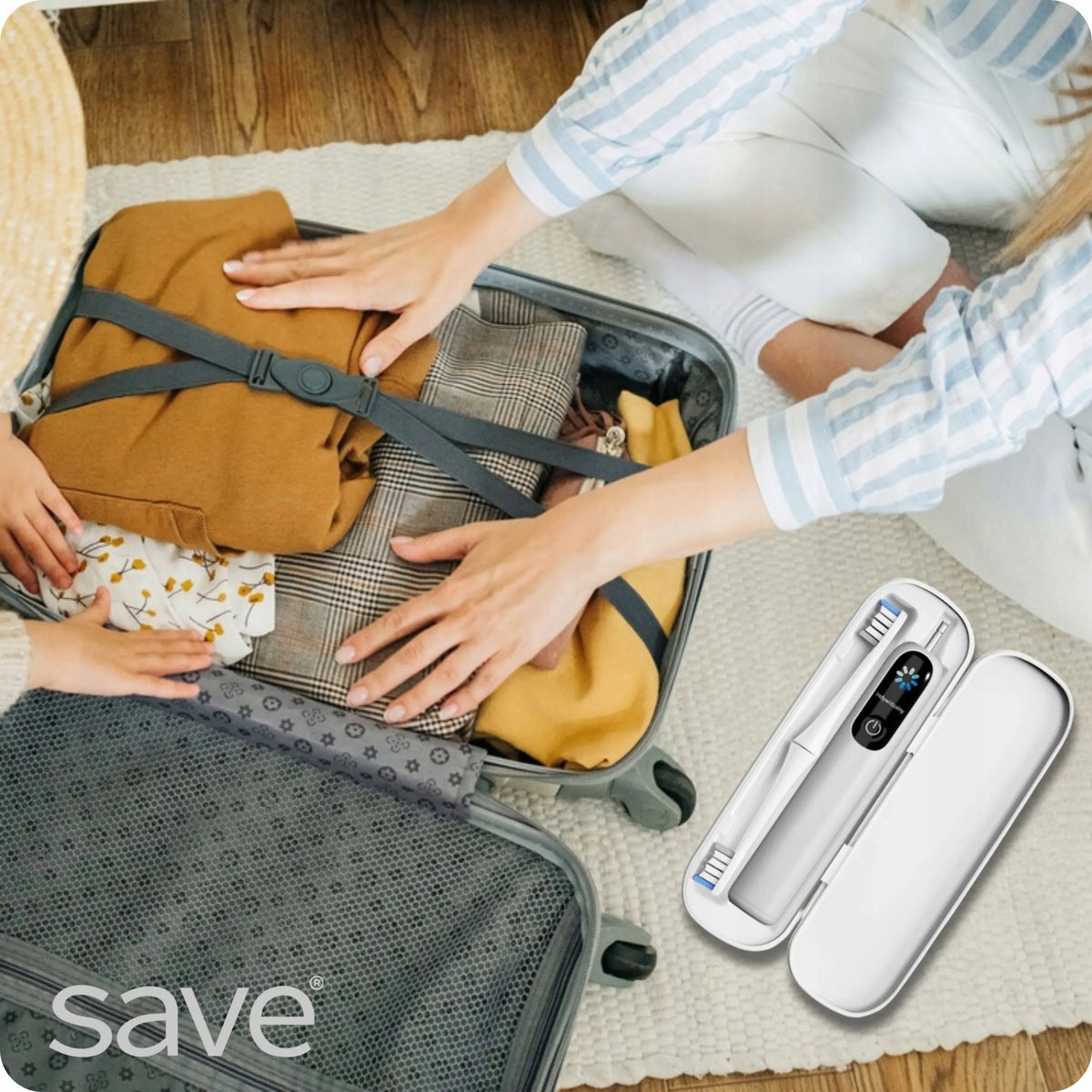„Save ML950“ elektrinis ultragarsinis dantų šepetėlis su dėklu, įkrovimo pagrindu ir 2 galvutėmis