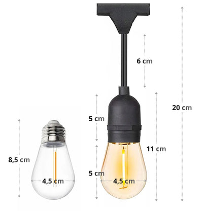 Savineo lauko girlianda 10m + 10 LED E27 lempučių, vandeniui atspari, sujungiamo tipo