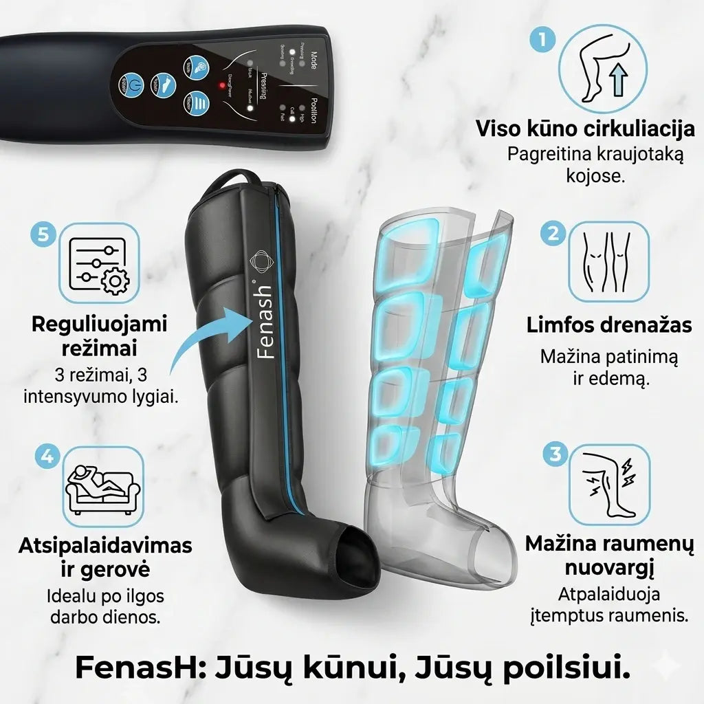 Senti daugiafunkcis kojų kompresinis masažuoklis su limfodrenažo funkcija