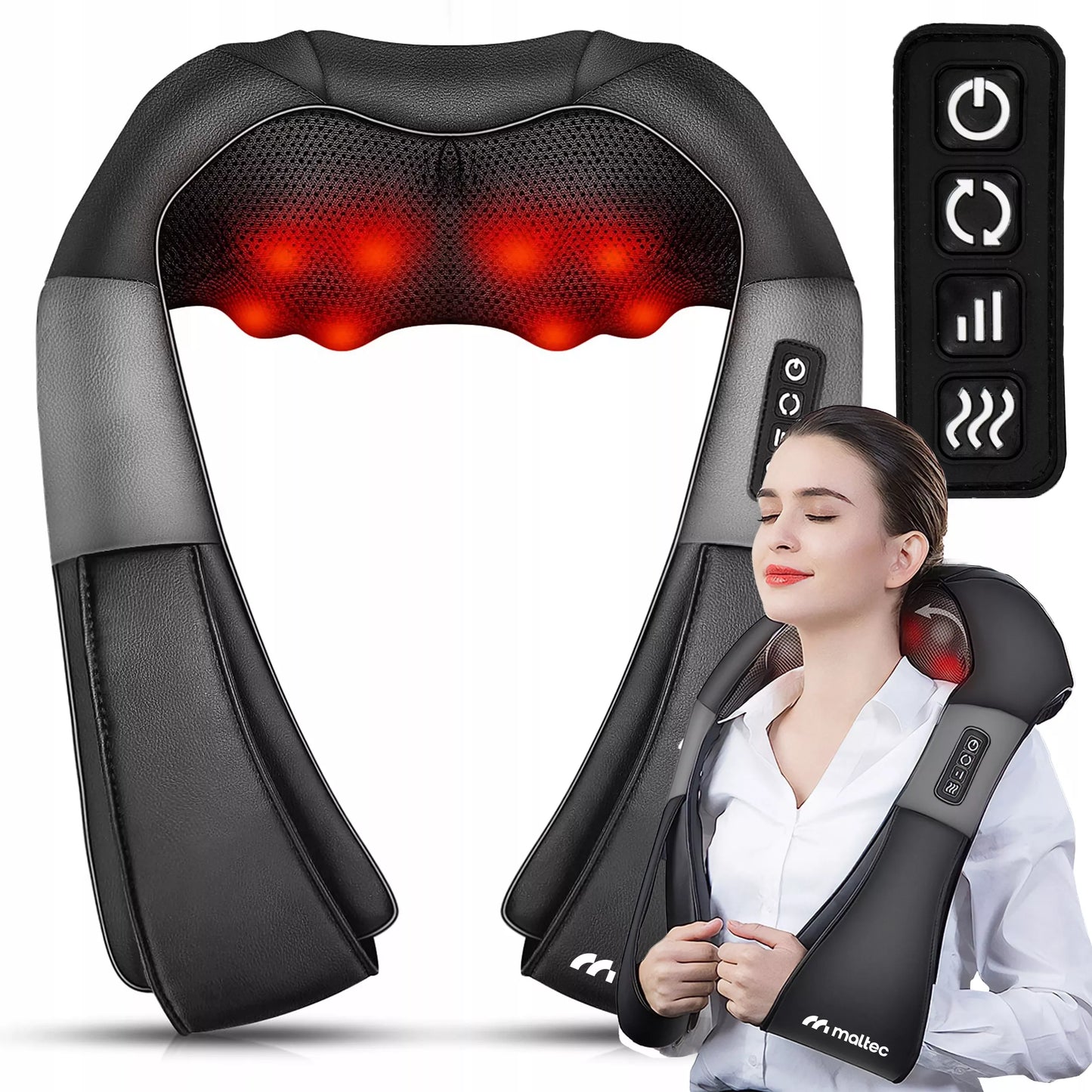 Shiatsu masažuoklis kaklui, nugarai, pečiams ir pėdoms su šildymo funkcija MalTec