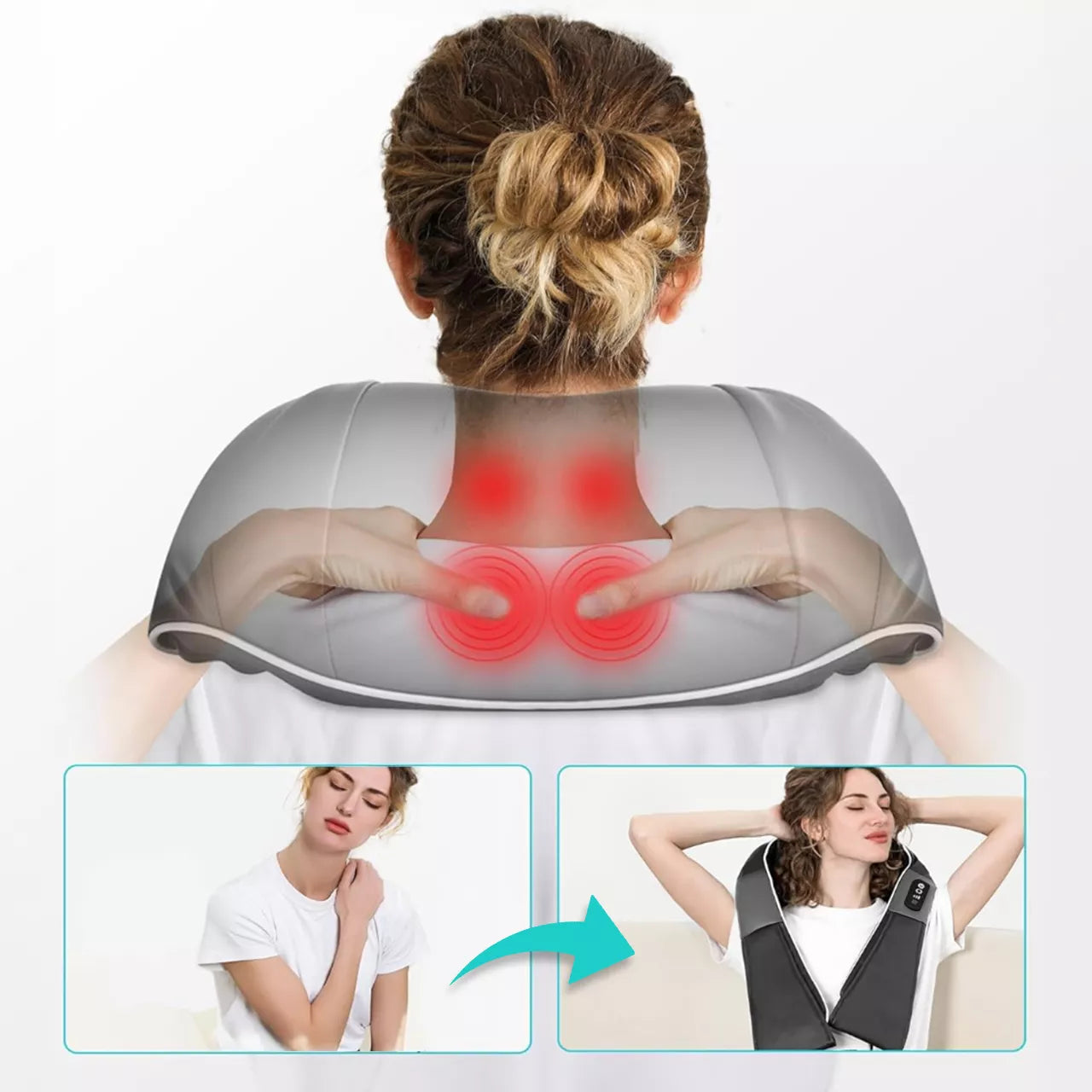 Shiatsu masažuoklis kaklui, nugarai, pečiams ir pėdoms su šildymo funkcija MalTec