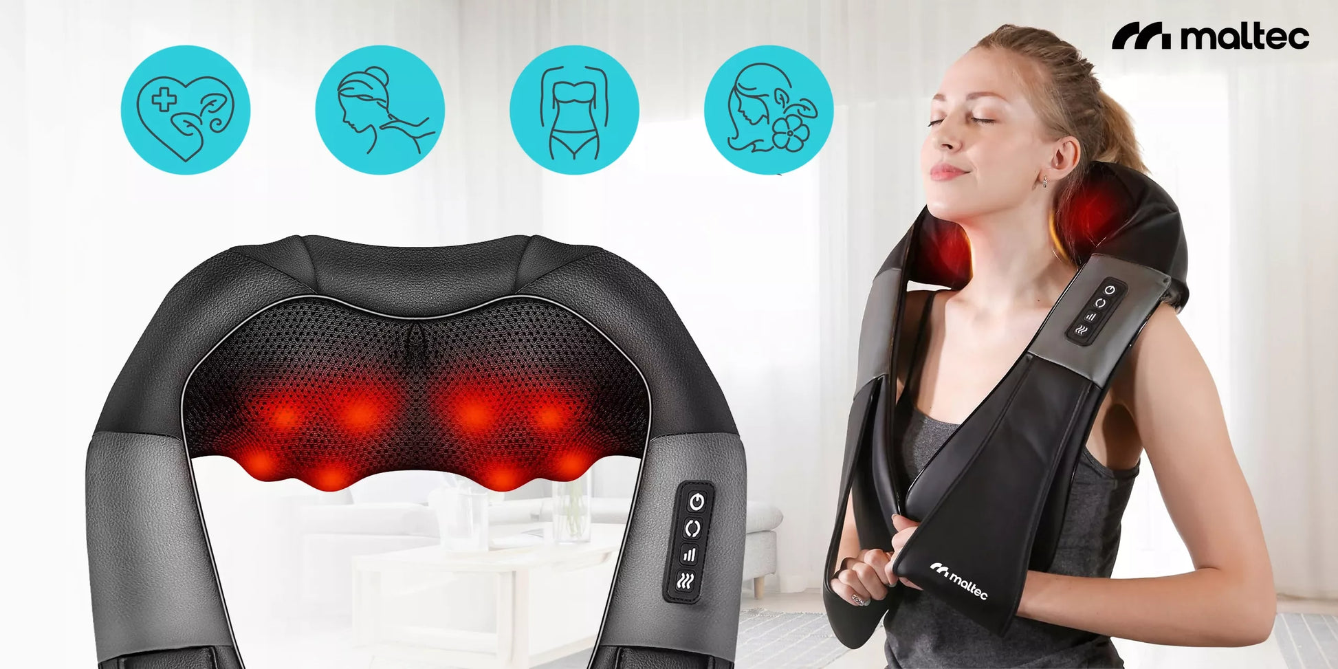 Shiatsu masažuoklis kaklui, nugarai, pečiams ir pėdoms su šildymo funkcija MalTec