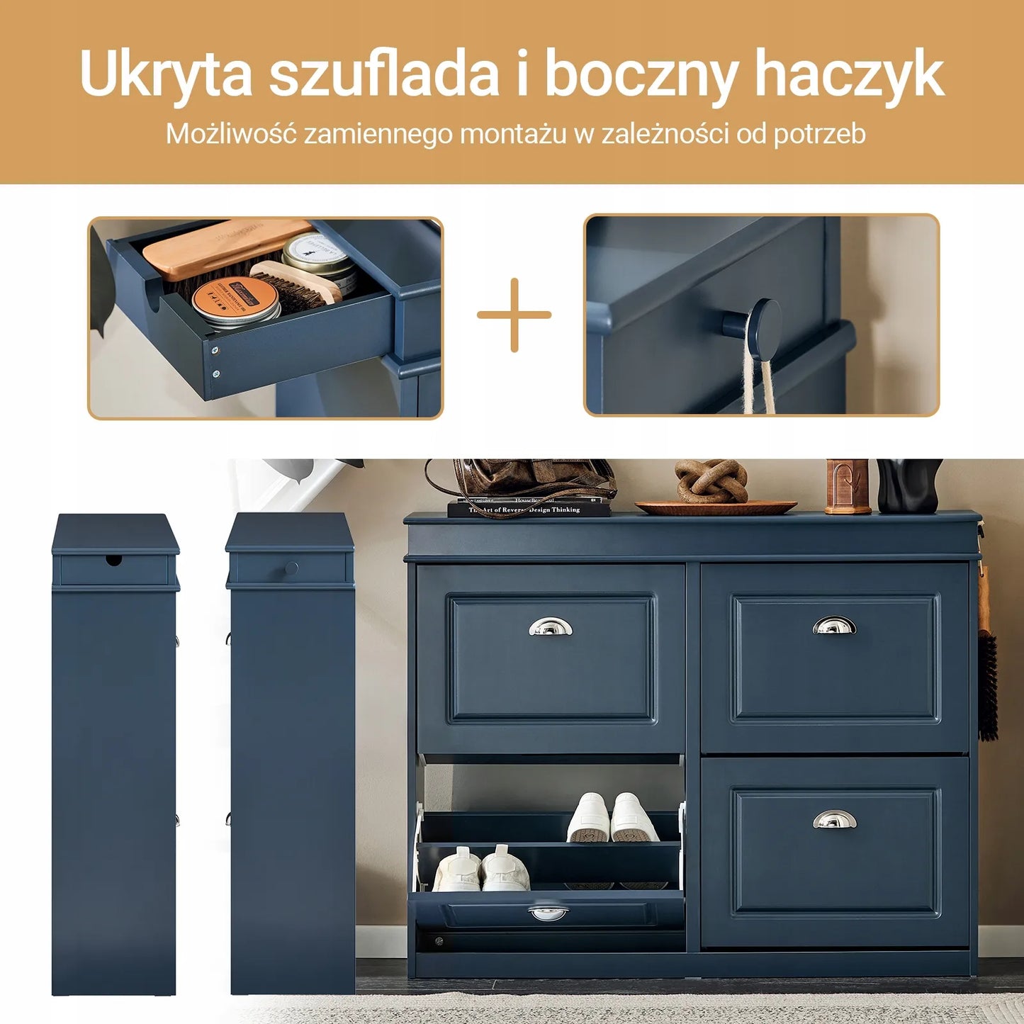 Siaura batų spintelė su 4 skyriais, 24 cm gylio, SoBuy FSR79-B