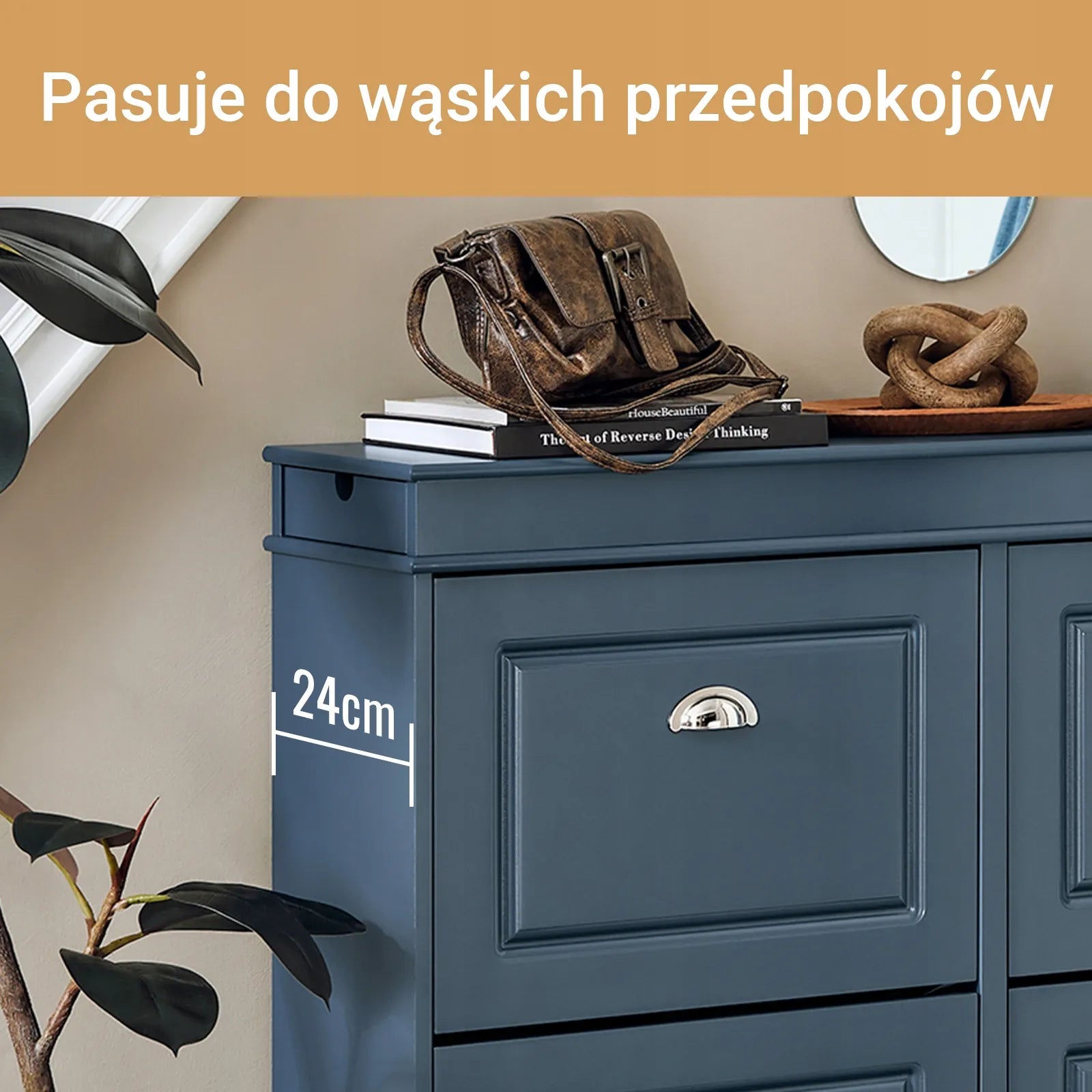 Siaura batų spintelė su 4 skyriais, 24 cm gylio, SoBuy FSR79-B