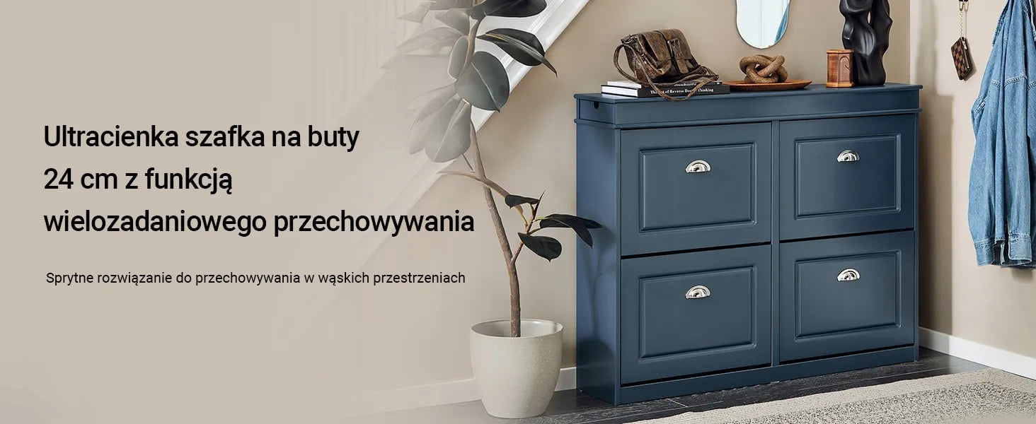 Siaura batų spintelė su 4 skyriais, 24 cm gylio, SoBuy FSR79-B