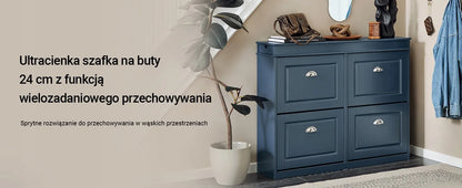 Siaura batų spintelė su 4 skyriais, 24 cm gylio, SoBuy FSR79-B