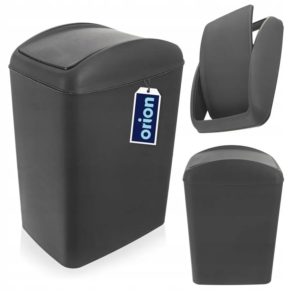 Siaura plastikinė šiukšliadėžė su atverčiamu dangteliu, pilka, 5 l