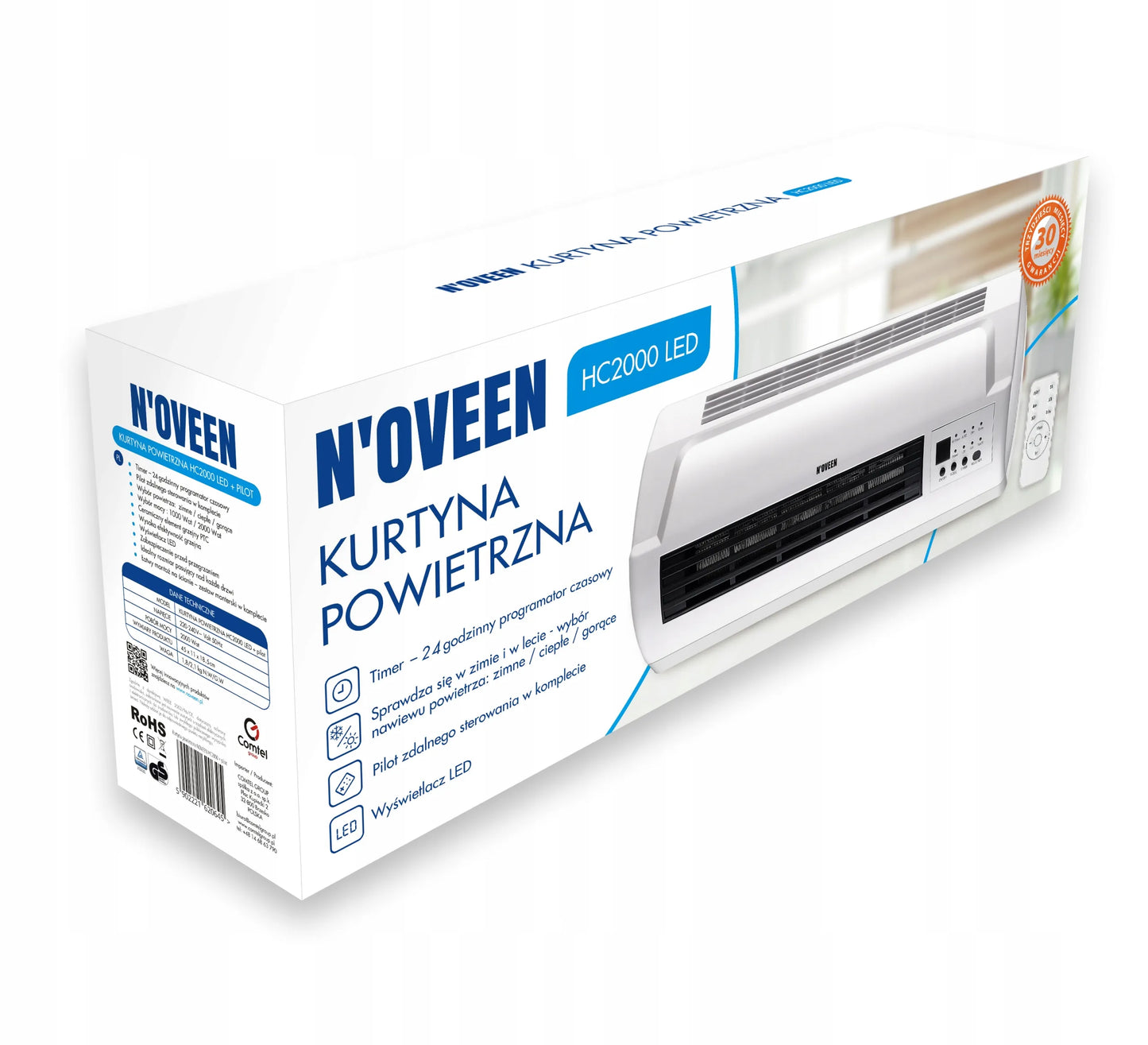 Sieninė oro užuolaida ventiliatorius elektrinis šildytuvas N'OVEEN 2000W