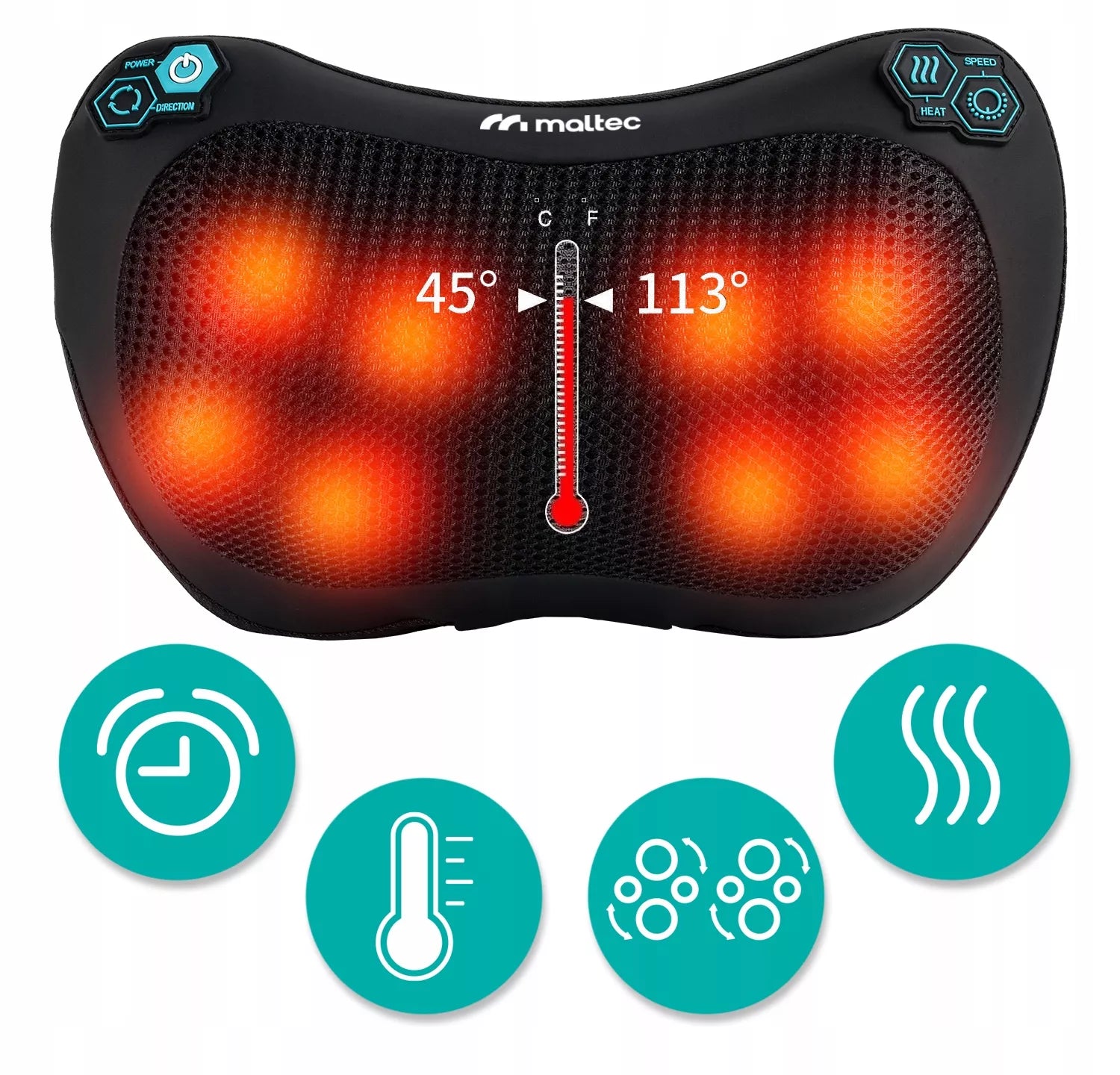 Šildanti Shiatsu masažo pagalvė nugarai, kaklui ir kojoms Maltec PRO-Comfy30W-01